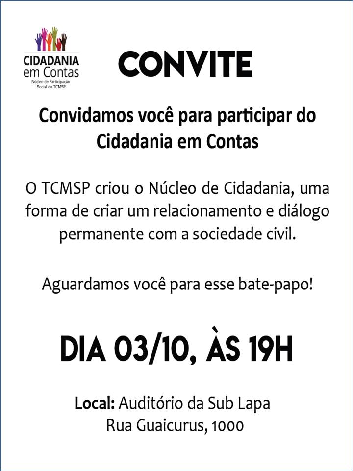Imagem mostra convite feito pela Núcleo de Participação Social do TCMSP